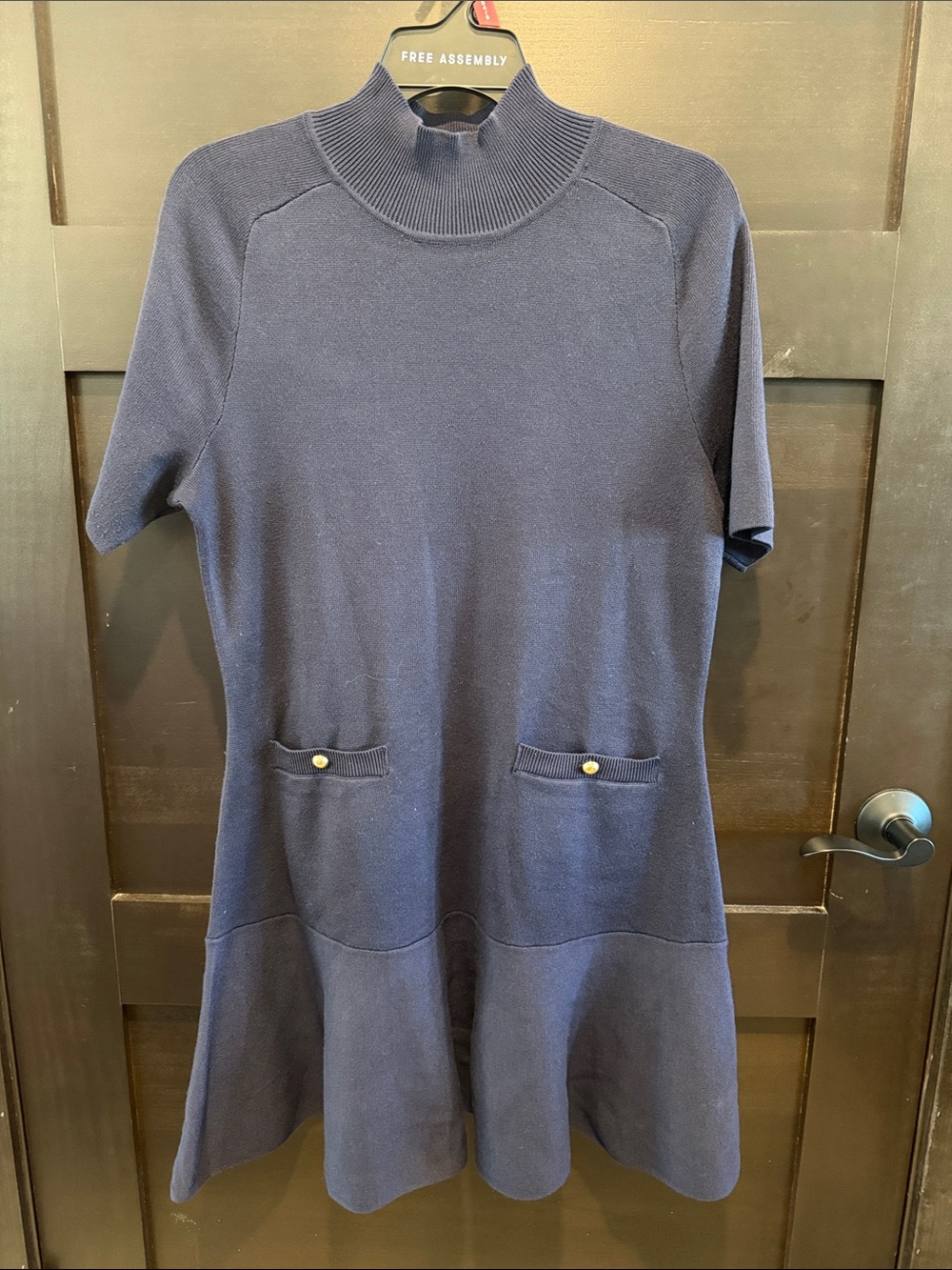 Free Assembly Navy Knit Mini Dress with Pocket Detail
